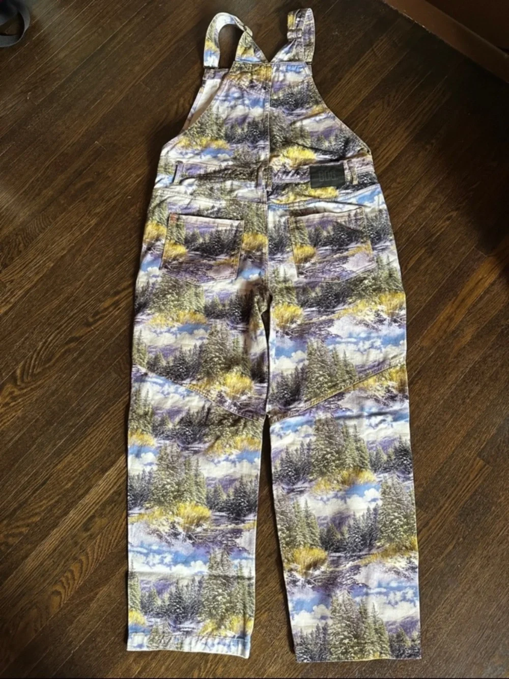 BDG Scenic Print Overalls in Blue, Yellow, Green - Picture 1 of 5